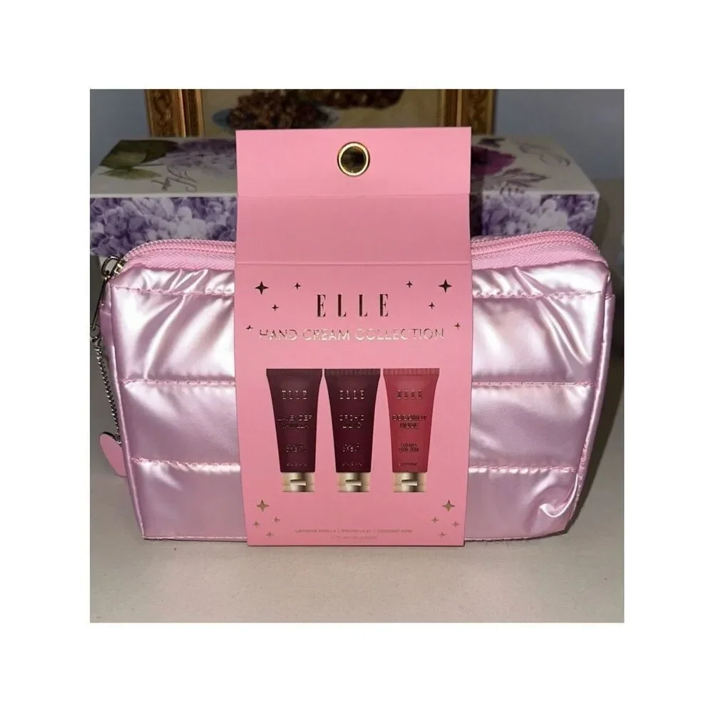 ELLE Hand Cream Collection with a Pink Make Up Cosmetic Case Gift Set